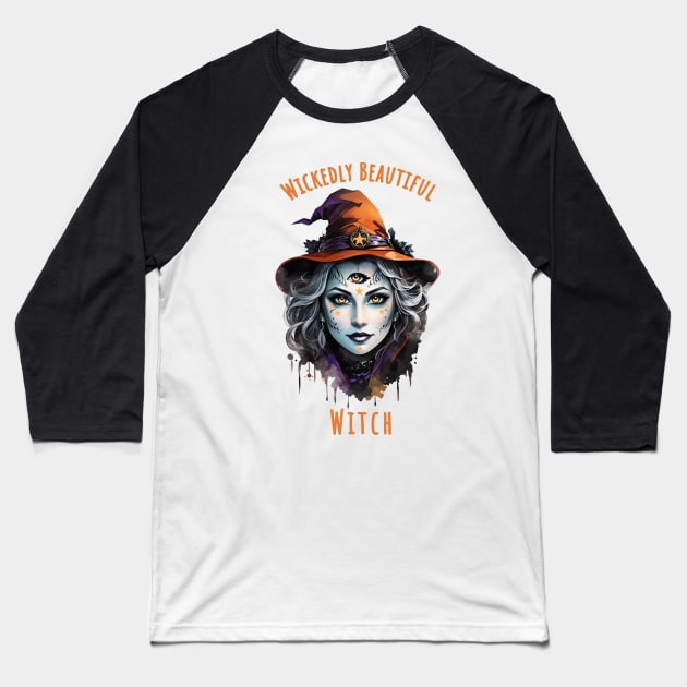 Wickedly Beautiful Witch, witch for cute Halloween, witch hat, spooky gothic floral lady Baseball T-Shirt by Collagedream